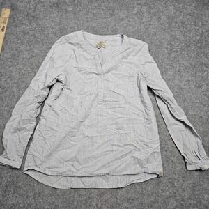 Old‎ Ranch Shirt, Women's Size Medium Blue White Striped Peasant Long Sleeve